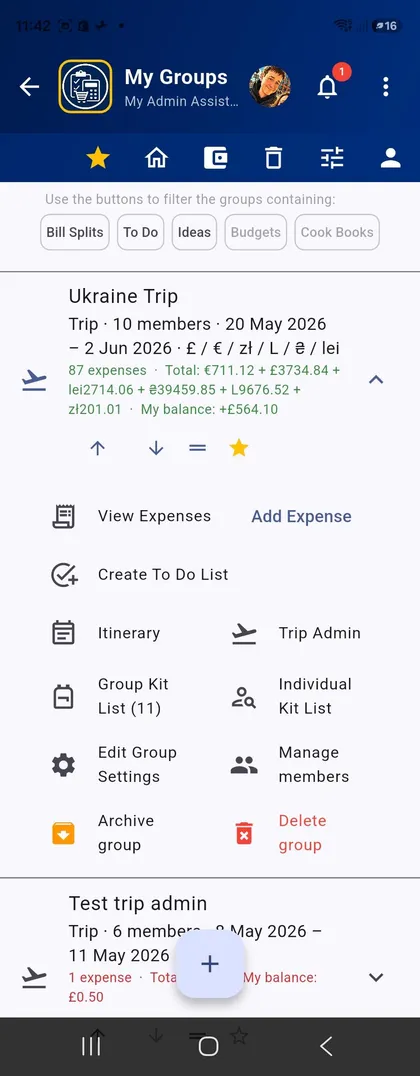 Group and Trip Admin
